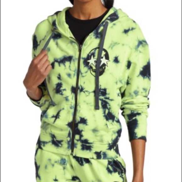 CHRLDR Tops - CHRLDR Skull Cloud Zip-Up Hoodie, Tie-Dye Charcoal Lime, Size M